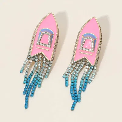 Fashnzfab Boat Statement Crystal Fringe Drop Earrings In Multi