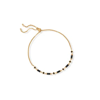 Fashnzfab Bodacious Baguettes! 14 Karat Gold Plated Black Cz Bolo Bracelet In Pink