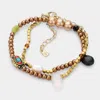 Fashnzfab Bohemian Bead Pearl Stretchable Bracelet Necklace Brown In Brown