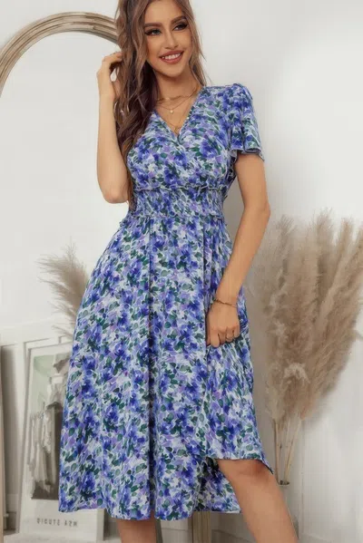 Fashnzfab Bohemian Floral V Neck High Waist Midi Dress