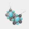 Fashnzfab Bohemian Oval Western Turquoise Stone Pointed Dangle Earrings - Silver Burnished, Turquoise In Multi