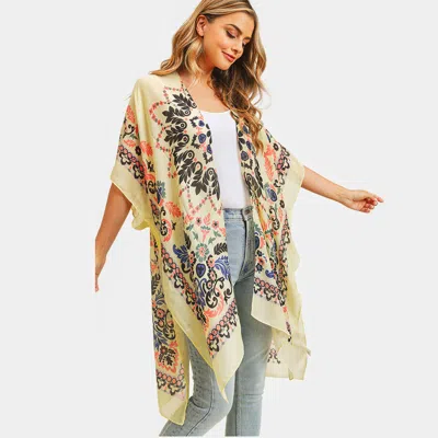 Fashnzfab Bohemian Print Cover Up Kimono Poncho In Multi