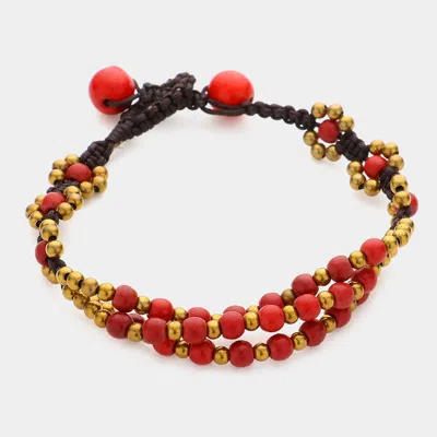 Fashnzfab Bohemian Triple Strand Bubble Bead Bracelet Coral In Pink