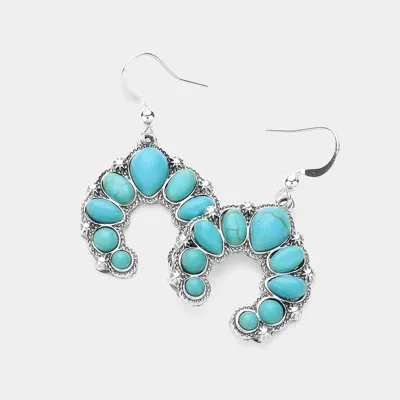Fashnzfab Bohemian Western Turquoise Stone Embellished Horseshoe Dangle Earrings In Multi