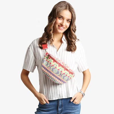 Fashnzfab Boho Abstract Pattern Embroidered Crossbody Belt Bag / Sling Bag / Fanny Pack In Red