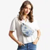 Fashnzfab Boho Abstract Pattern Embroidered Crossbody Belt Bag / Sling Bag / Fanny Pack In Blue
