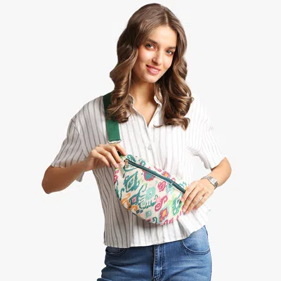 Fashnzfab Boho Abstract Pattern Embroidered Crossbody Belt Bag / Sling Bag / Fanny Pack In Green