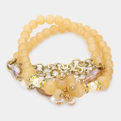 Fashnzfab Boho Baroque Pearl Bead Stretch Bracelet In Gold