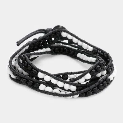 Fashnzfab Boho Bead Long Wrap Bracelet Black, White In Multi