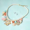 Fashnzfab Boho Beaded Starfish Seashell Faceted Beads Charm Threaded Statement Necklace In Gold