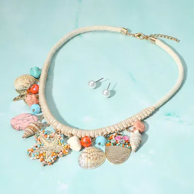 Fashnzfab Boho Beaded Starfish Seashell Faceted Beads Charm Threaded Statement Necklace In Gold