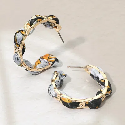 Fashnzfab Boho Braided Scarf Fabric Hoop Earrings In Multi