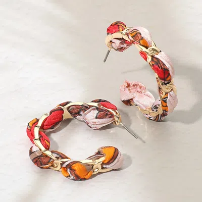 Fashnzfab Boho Braided Scarf Fabric Hoop Earrings In Multi