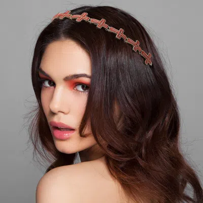 Fashnzfab Boho Bubble Beaded Cross Stretch Headband In Pink