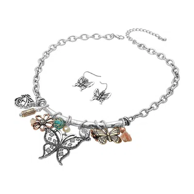 Fashnzfab Boho Butterfly Floral Charm Statement Necklace In Multi