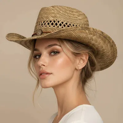 Fashnzfab Boho Charm Accent Band Breathable Woven Western Cowboy Summer Fedora Sun Hat In Gold