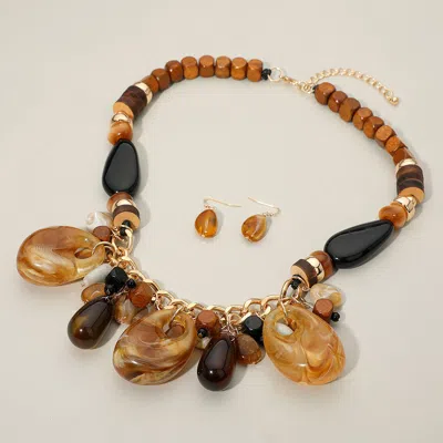 Fashnzfab Boho Chunky Abstract Resin Wood Beaded Statement Necklace In Multi