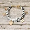 Fashnzfab Boho Cross Heart Horseshoe Charm Station Fabric Bracelet In White