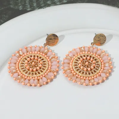 Fashnzfab Boho Faceted Beaded Mandala Dangle Earrings - Gold, Peach