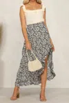 Fashnzfab Boho Floral Print Midi Skirt Casual Side Slit Skirt