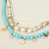 Fashnzfab Boho Flower Mother Of Pearl Natural Stone Charm Wood Beaded Multi Layered Strand Necklace In Multi