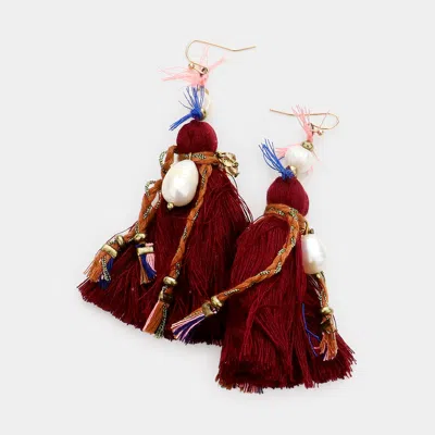 Fashnzfab Boho Fresh Water Pearl Tassel Earrings In Pink