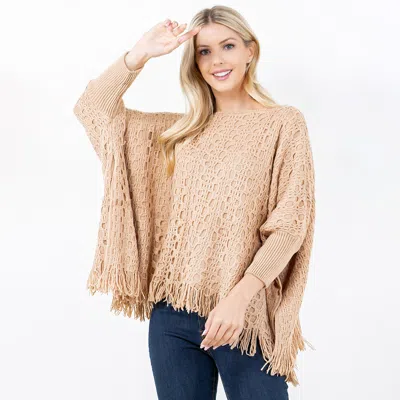 Fashnzfab Boho Fringe Hem Crochet Knit Poncho In Multi