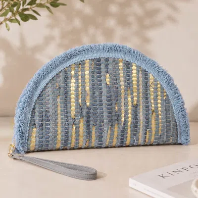 Fashnzfab Boho Fringe Textured Half Moon Clutch Bag In Blue