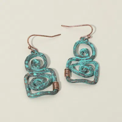 Fashnzfab Boho Geometric Metal Swirl Drop Earrings In Blue