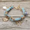 Fashnzfab Boho Heart Bow Pearl Evil Eye Charm Station Hardware Chain Fabric Bracelet In Gold