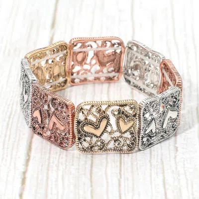 Fashnzfab Boho Heart Filigree Frame Beaded Stretch Bracelet In Multi