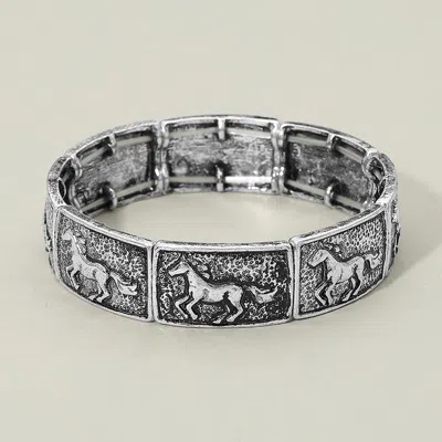 Fashnzfab Boho Horse Motif Panel Beaded Stretch Bracelet In Multi