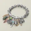 Fashnzfab Boho Leaf Feather Wing Beads Charm Beaded Stretch Bracelet In Pattern