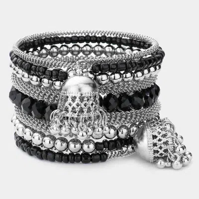 Fashnzfab Boho Metal Faceted Beaded Coil Bracelet Black