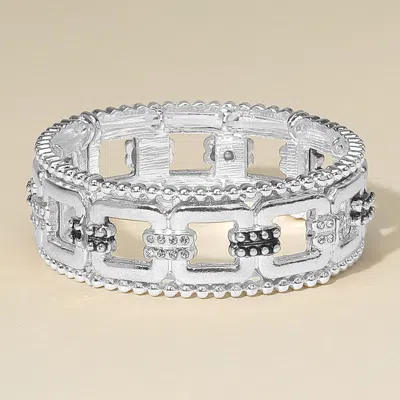 Fashnzfab Boho Metal Geometric Link Stretch Bracelet Antique Silver