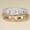 Fashnzfab Boho Metal Geometric Link Stretch Bracelet Two Tone In Multi