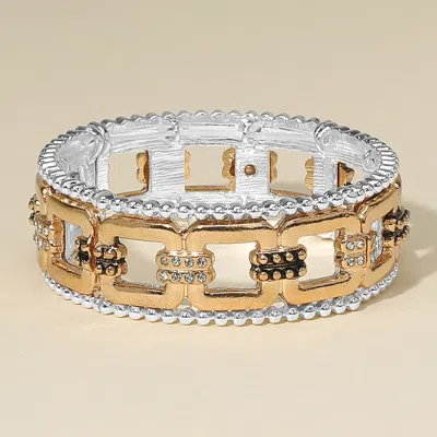Fashnzfab Boho Metal Geometric Link Stretch Bracelet Two Tone In Multi