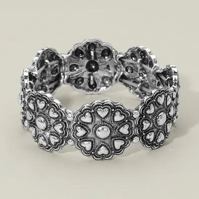 Fashnzfab Boho Metal Heart Floral Medallion Beaded Stretch Bracelet In Multi