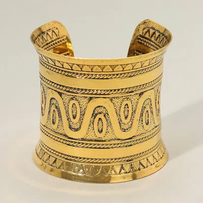 Fashnzfab Boho Metal Tribal Wave Engraved Cuff Bracelet - Gold