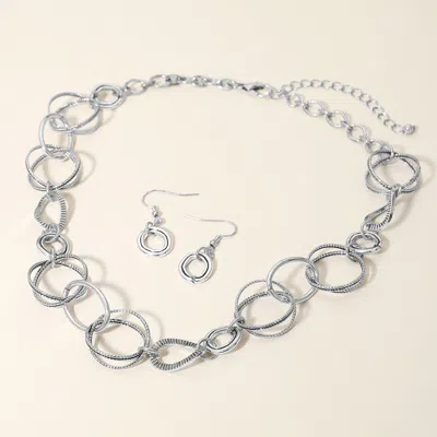 Fashnzfab Boho Metal Wire Interlocking Ring Necklace - Silver Burnished In Multi