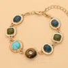 Fashnzfab Boho Natural Stone Frame Link Bracelet In Gold