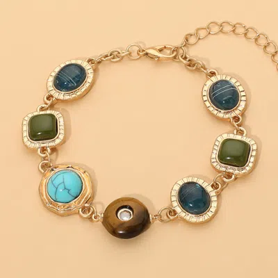 Fashnzfab Boho Natural Stone Frame Link Bracelet In Gold