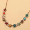 Fashnzfab Boho Natural Stone Frame Link Necklace In Multi