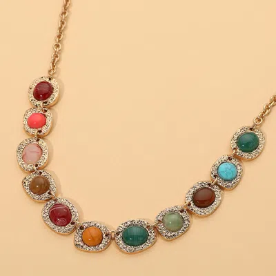 Fashnzfab Boho Natural Stone Frame Link Necklace In Multi