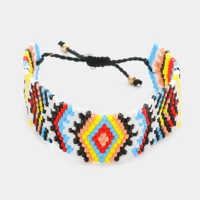 Fashnzfab Boho Patterned Beaded Pull Tie Cinch Bracelet Gold, Multi