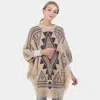 Fashnzfab Boho Patterned Fringe Poncho In Gray