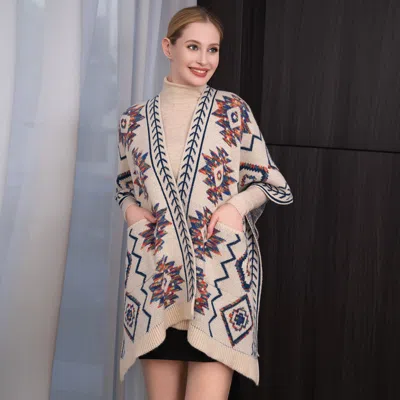 Fashnzfab Boho Patterned Front Pockets Poncho In Multi