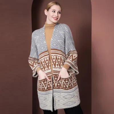 Fashnzfab Boho Patterned Poncho In Brown