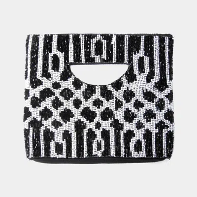 Fashnzfab Boho Patterned Seed Beaded Tote Bag In Black