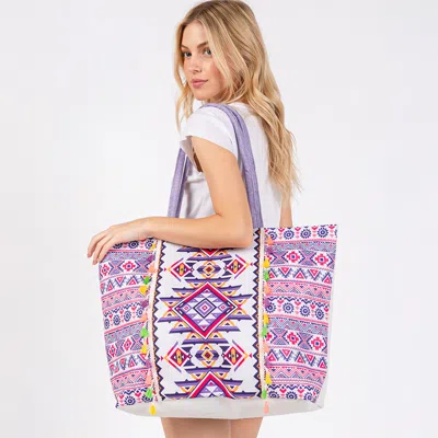 Fashnzfab Boho Print Fringe Tote Bag In Multi